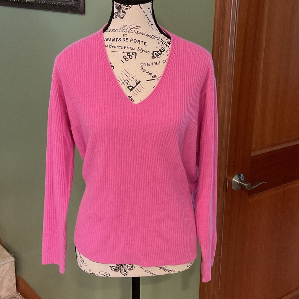 NWT Eileen Fischer Pink V Neck Cashmere Sweater, Size XXS